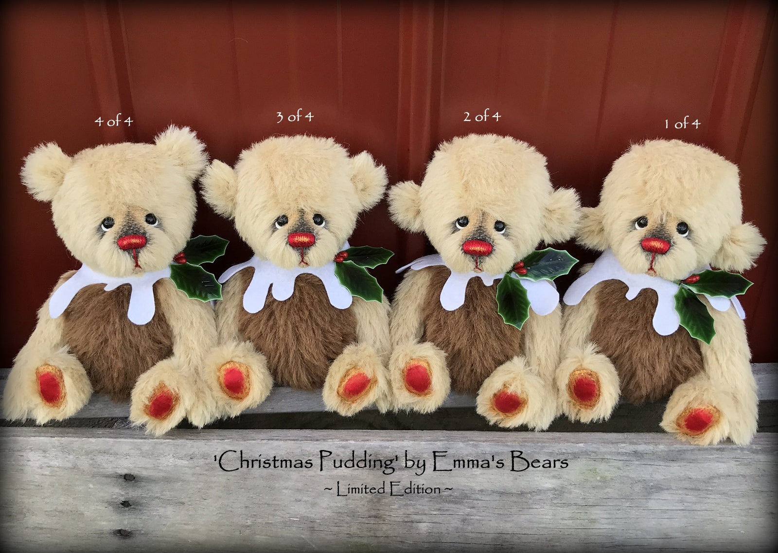 Christmas Pudding L/E 4 of 4 - Handmade ALPACA artist bear by Emma's Bears