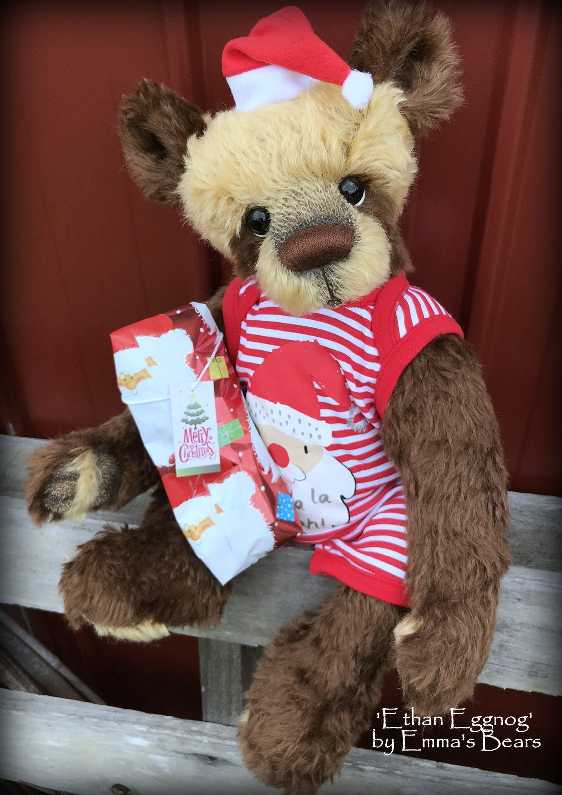 Ethan Eggnog - 21" mohair Artist toddler style Panda Bear by Emma's Bears - OOAK