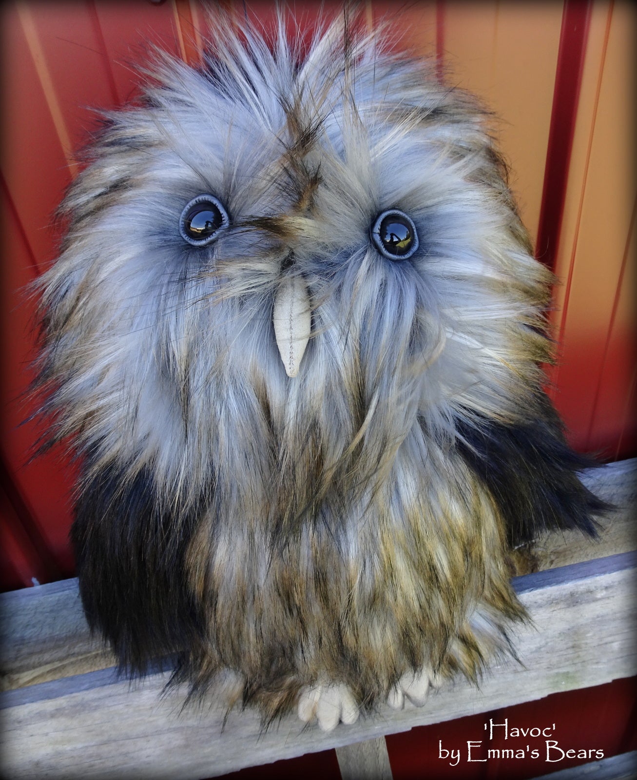 Havoc - 14in faux fur Artist OWL Bear by Emmas Bears - OOAK