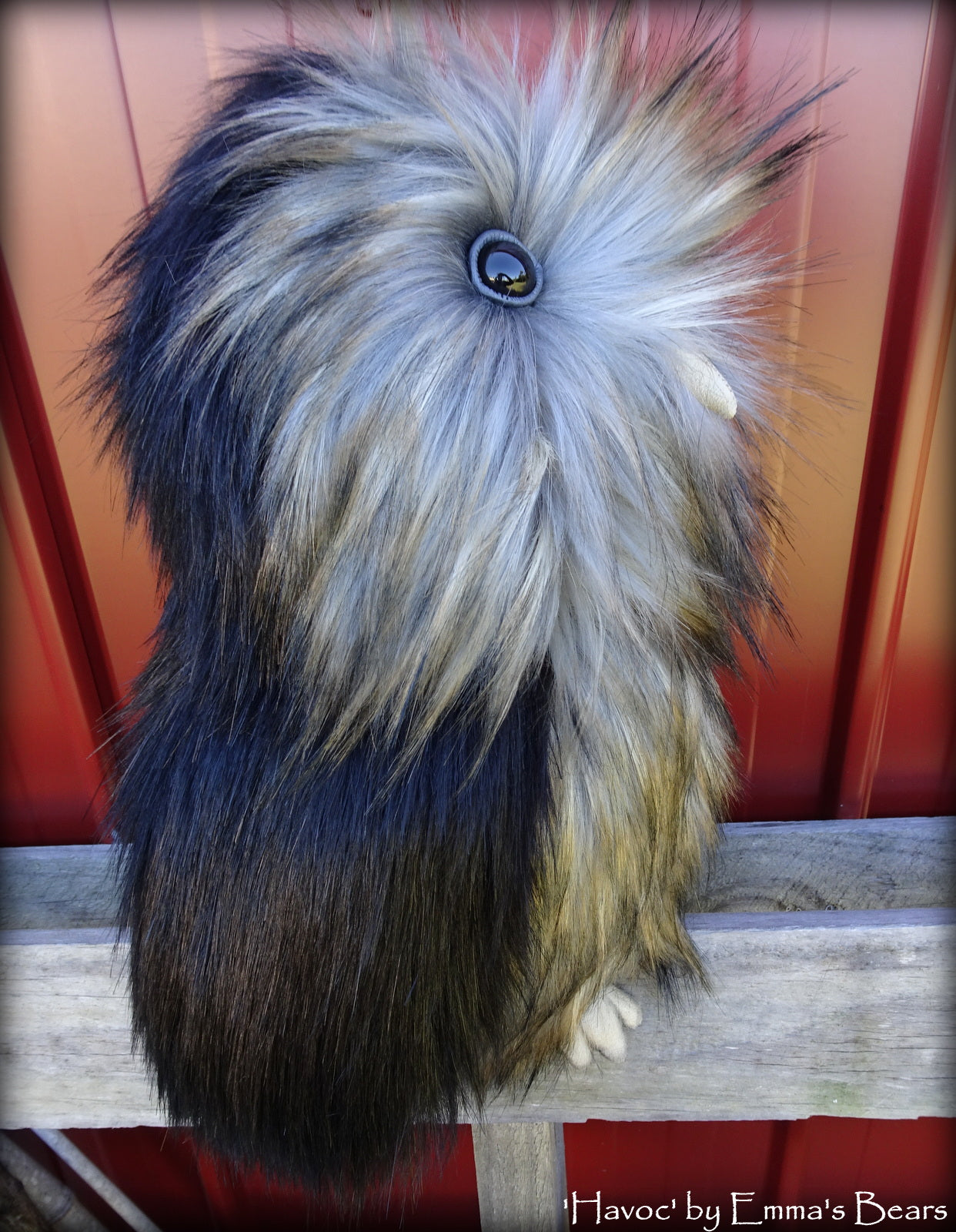 Havoc - 14in faux fur Artist OWL Bear by Emmas Bears - OOAK
