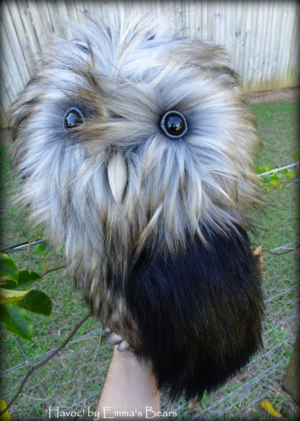 Havoc - 14in faux fur Artist OWL Bear by Emmas Bears - OOAK