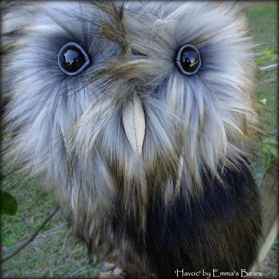 Havoc - 14in faux fur Artist OWL Bear by Emmas Bears - OOAK