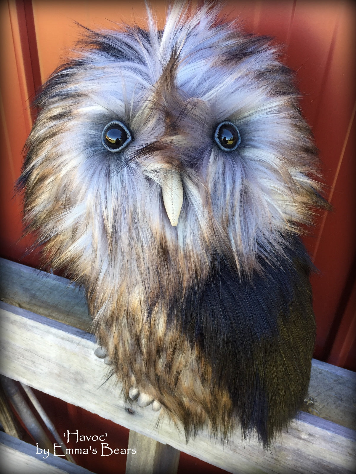 Havoc - 14in faux fur Artist OWL Bear by Emmas Bears - OOAK