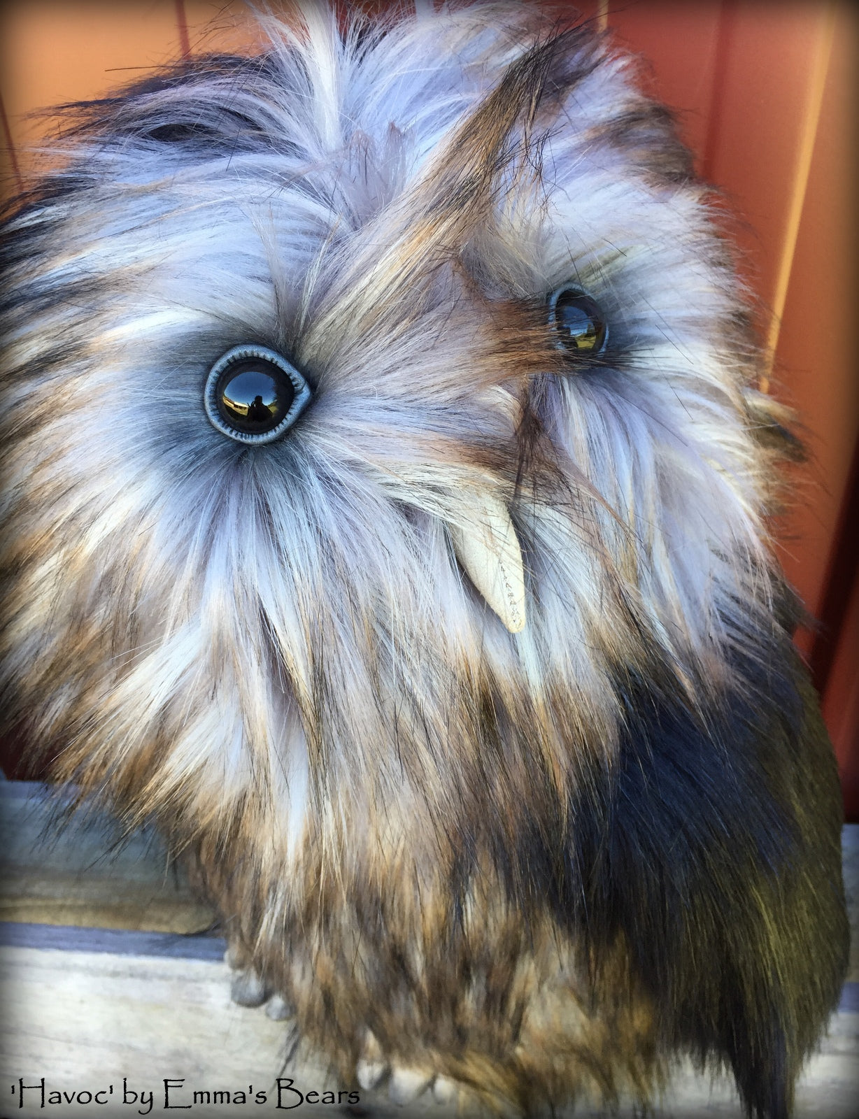 Havoc - 14in faux fur Artist OWL Bear by Emmas Bears - OOAK