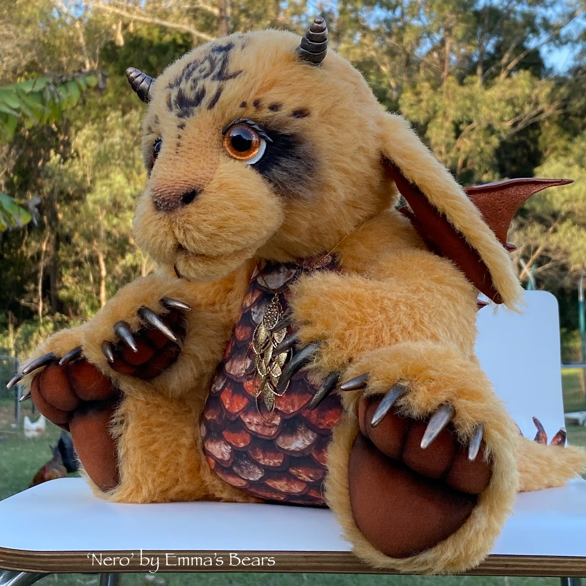 Nero - 15" alpaca Artist Baby Dragon by Emmas Bears - OOAK
