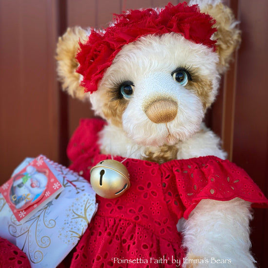 Poinsettia Faith - 18" Christmas 2020 MOHAIR Artist toddler style Bear by Emma's Bears - OOAK