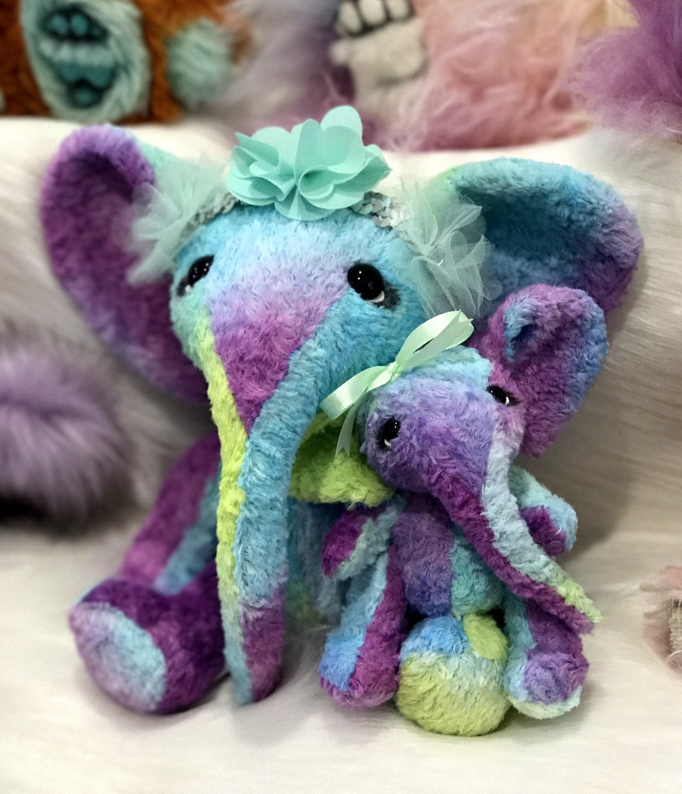 Smooch - 5in Hand-dyed viscose Artist Elephant by Emmas Bears - OOAK