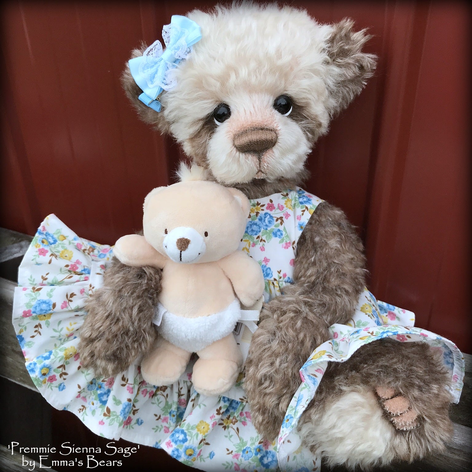 Premmie Sienna Sage - 16in hand dyed MOHAIR Artist baby style Bear by Emmas Bears - OOAK