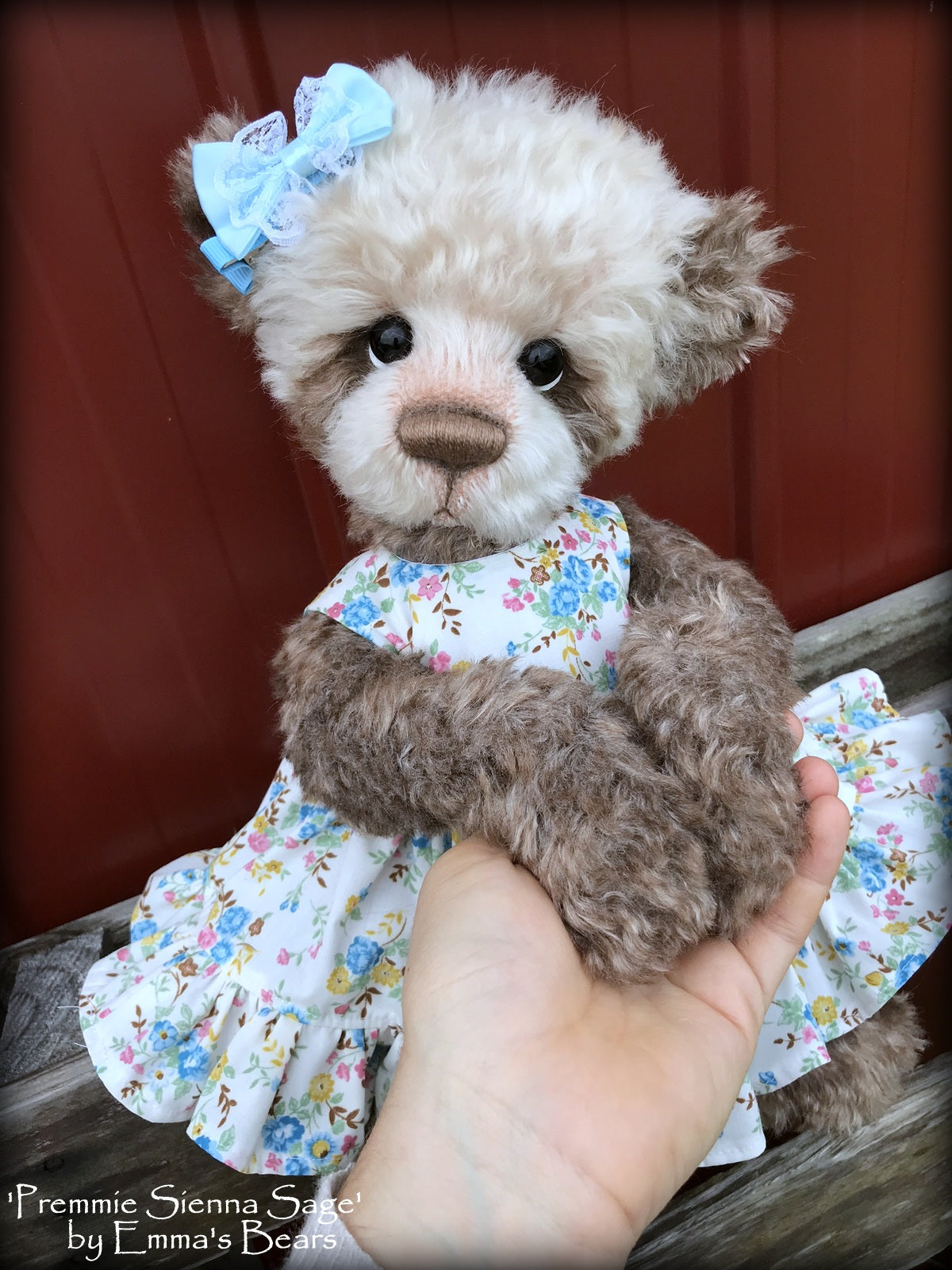 Premmie Sienna Sage - 16in hand dyed MOHAIR Artist baby style Bear by Emmas Bears - OOAK