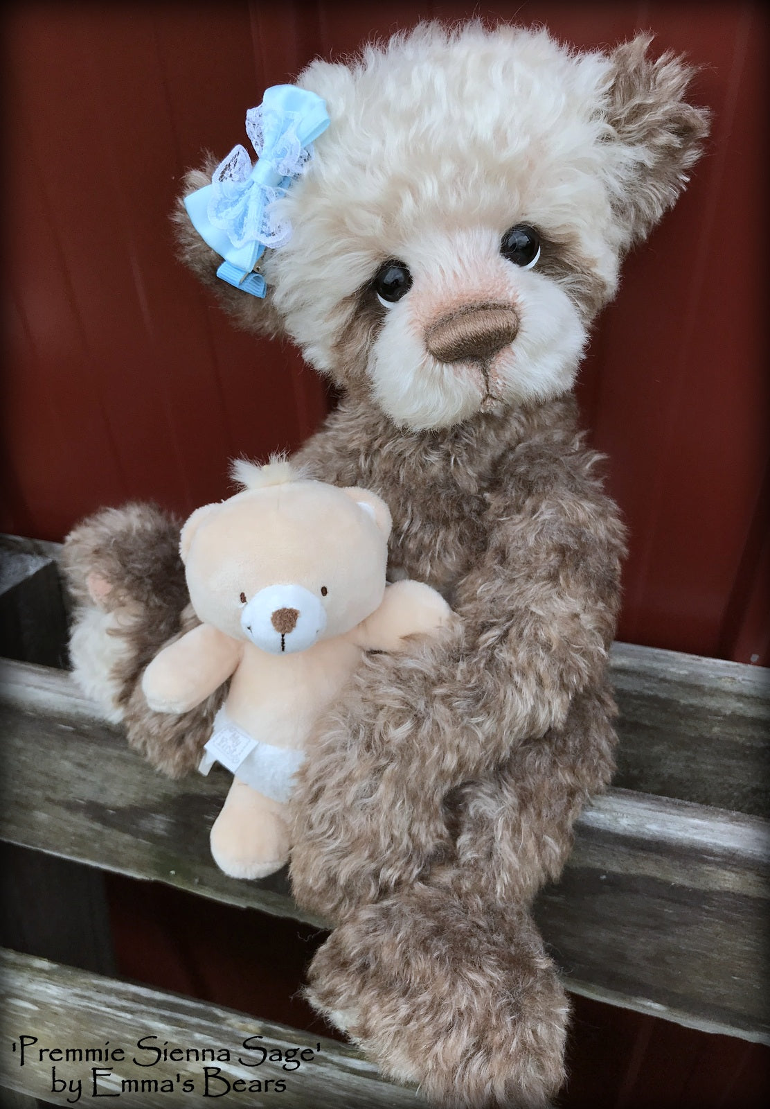 Premmie Sienna Sage - 16in hand dyed MOHAIR Artist baby style Bear by Emmas Bears - OOAK