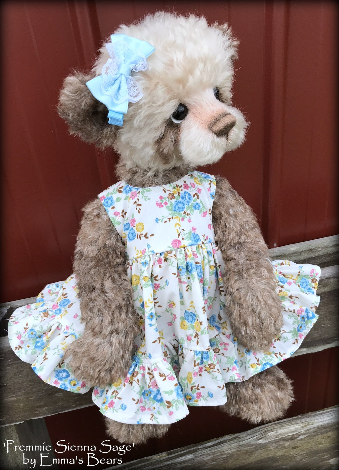 Premmie Sienna Sage - 16in hand dyed MOHAIR Artist baby style Bear by Emmas Bears - OOAK