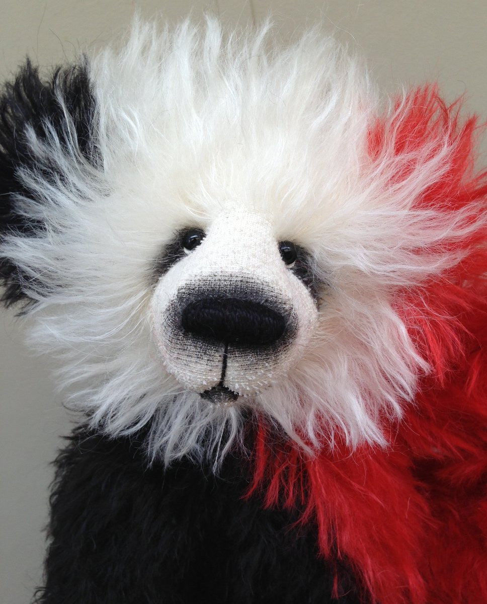 Yule - 16"  red black and white mohair artist bear by Emma's Bears - OOAK