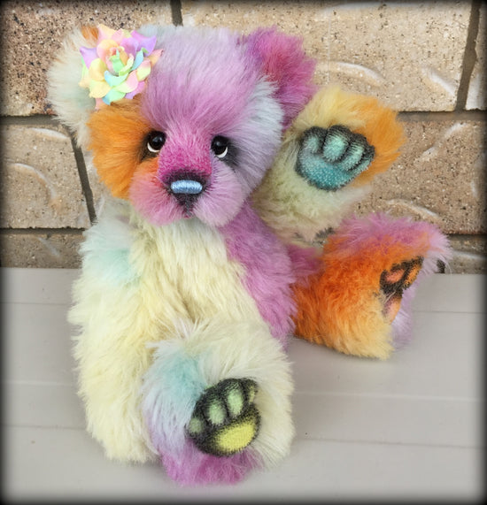 Clara - 12" rainbow alpaca artist bear by Emmas Bears - OOAK