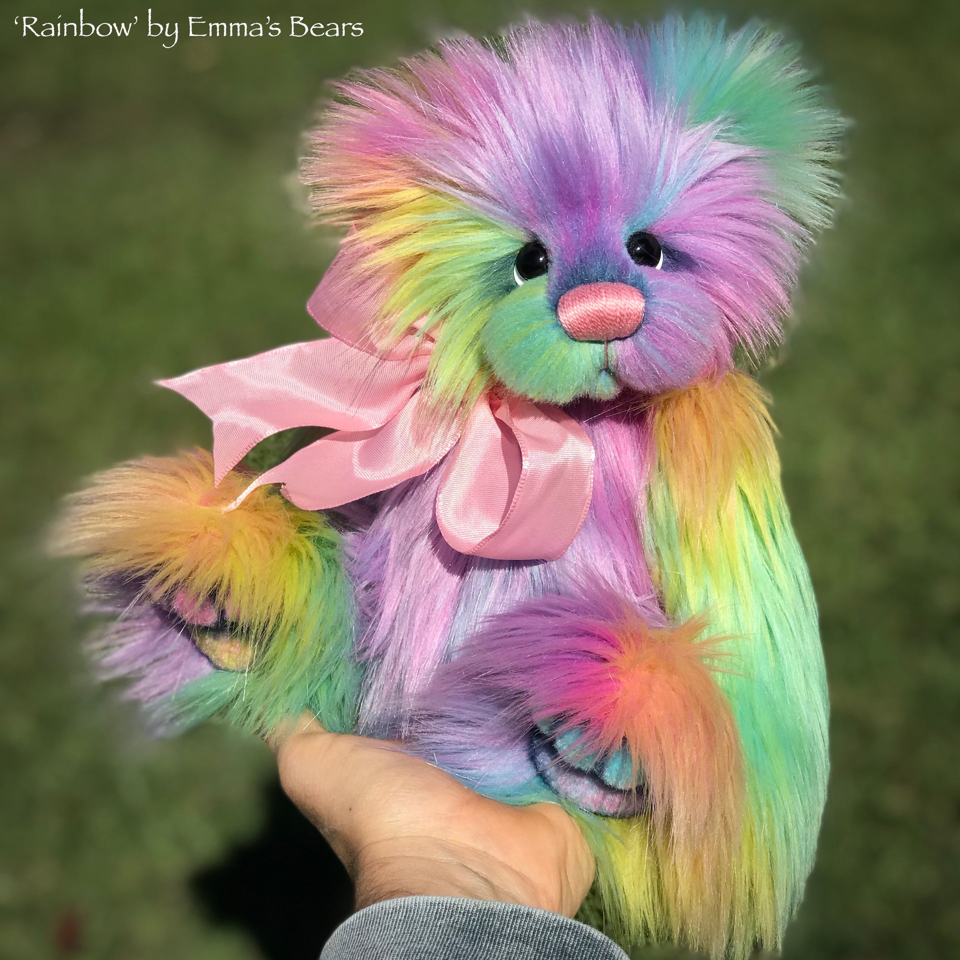 Rainbow - 13" faux fur Artist Bear by Emma's Bears - OOAK